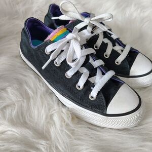 Converse Girls Blk Multi Colored Shoe Tongues Girls Size 1